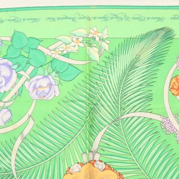 Share HERMES Carre 90 Scarf ""Fleurs de L'Opera"" Silk Green Auth ki5895 - Picture 3 of 16